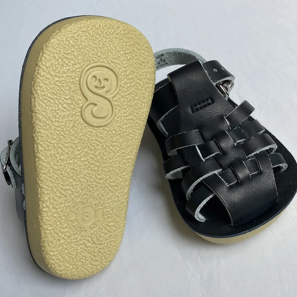 SUN-SAN Sailor Salt Water Sandals Black Size 18 EU 3 US Leather New In Box NWT - Picture 6 of 11